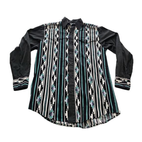 VTG Steer West Button Down Long Sleeve Aztec Shirt Made in USA Size L - Picture 1 of 11